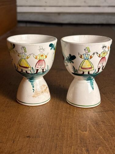 Pair of Hand-Painted Double Egg Cups in Folk Art Style