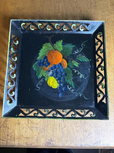 Hand Painted Folk Art Fruit Motif Wooden Tray