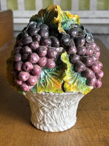Italian Majolica Ceramic Grape Basket
