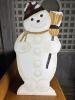 Folk Art Snowman Painted Wood Figure with Stand
