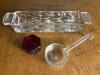 Pressed Glass Candy Dish, Ladle, and Ruby Glass Salt Cellar