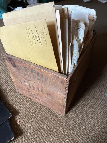 Vintage Stencil Templates and Reference Materials in Wooden Crate