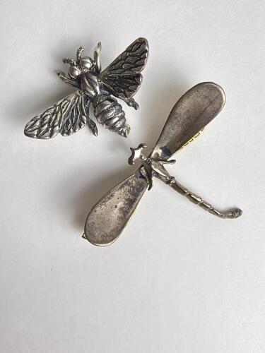 Sterling Silver Insect Brooches, Mexican Taxco Style