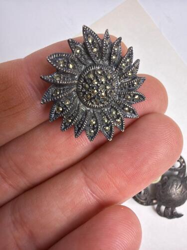 Sterling Silver Marcasite Sunflower and Crab Brooches