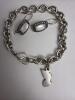 Sterling Silver Charm Bracelet and Pair of Marcasite Earrings