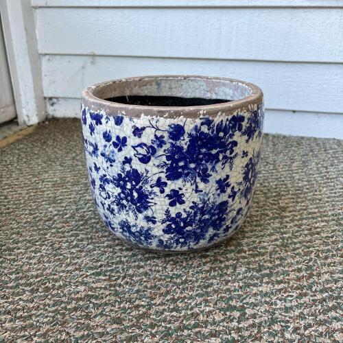 Blue and White Floral Ceramic Planter Pot