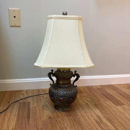 Asian-Style Enameled Cast Metal Table Lamp