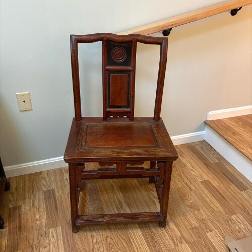 Chinese-Style Wood Side Chair with Decorative Back
