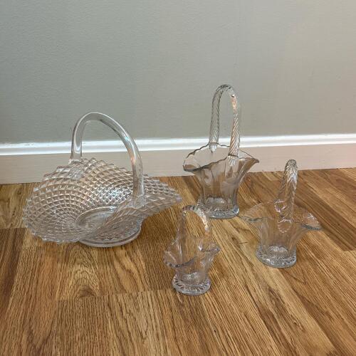 Four Assorted Pressed Glass Decorative Baskets