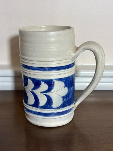 Stoneware Beer Stein With Blue Band Decoration