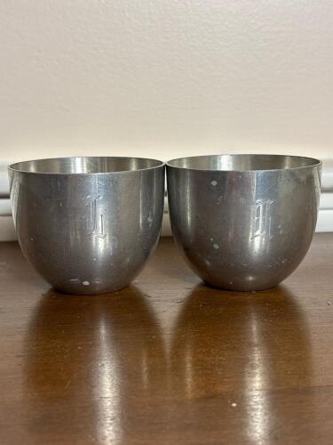 Pair of Stieff Pewter Jefferson Cups with Monogram