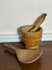 Wooden Mortar and Pestle With Large Spoon