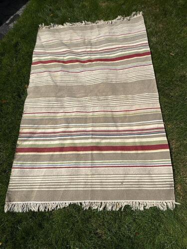 61"x91" Striped Flatweave Rug With Fringe