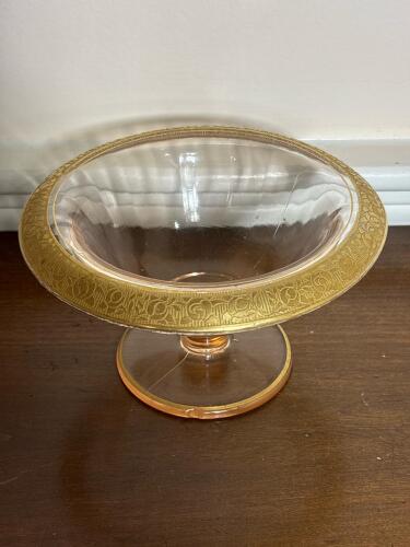 Depression Glass Compote Bowl with Gold Rim