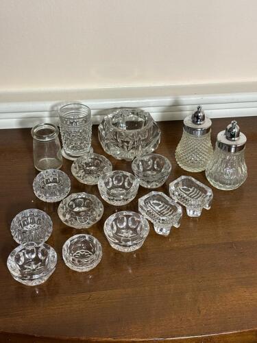 Pressed Glass Tableware and Pair of Salt and Pepper Shakers
