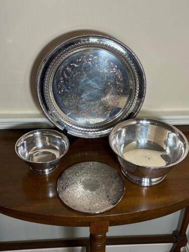 Wm Rogers Silverplate Serving Pieces with Ornate Embossed Design