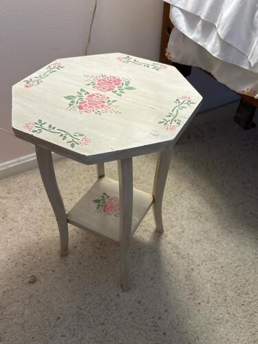 Hand-Painted Cottage-Style Wood Side Table