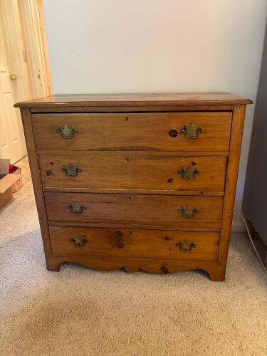 Antique Pine Chest of Drawers with Brass Pulls