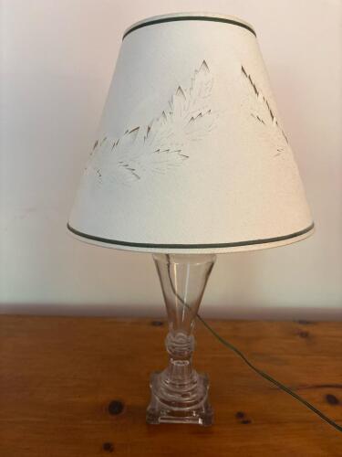 Cut Glass Table Lamp with Leaf Pattern Shade