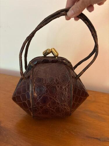 Vintage Alligator Brown Leather Handbag
