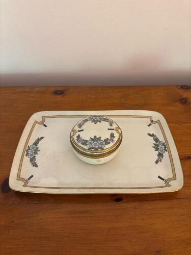 Porcelain Dresser Tray and Lidded Trinket Box Art Deco-Style