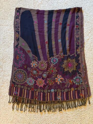 Wool Embroidered Shawl Scarf by Parsley & Sage
