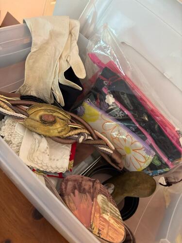 Assorted Vintage Gloves, Belts, Handkerchiefs, and LeSportsac Pouches