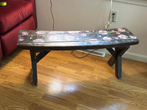 Hand-Painted Rustic Wooden Bench