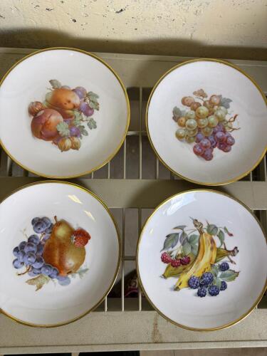 Baronet China Fruit Motif Porcelain Plates with Gold Rim