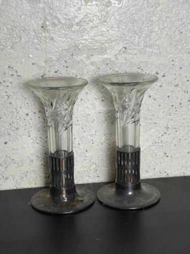 Pair of Forbes Silver Co. Quadruple Plate Glass Bud Vases