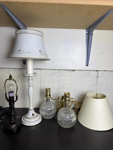 Vintage Table Lamps With Glass and Painted Metal Bases