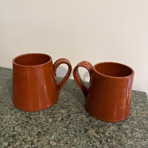 Long Family Pottery Redware Mugs and Plates