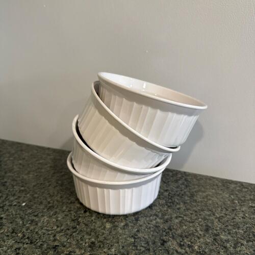 White Ceramic Ramekins with Fluted Sides
