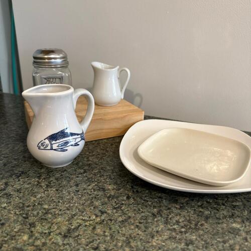 Swissair Langenthal Porcelain Cream Pitcher with Blue Fish Motif