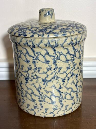 Robinson Ransbottom Stoneware High Jar with Lid, Spongeware