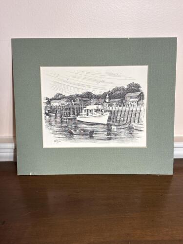 14"x12" Matted Harbor Scene Art Print