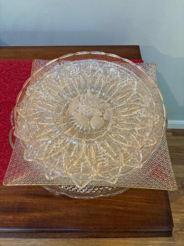 Pressed Glass Serving Trays in Vintage-Style Patterns