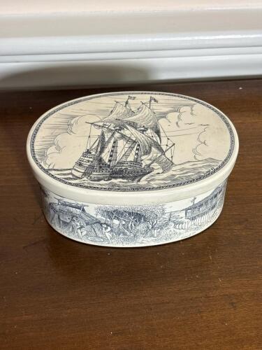 Decorative Lidded Trinket Box with Ship Motif
