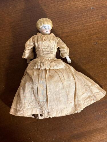 Antique Porcelain Head Doll in Victorian-Style Dress