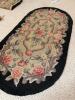 Handmade Floral Hooked Rug Oval Black Border