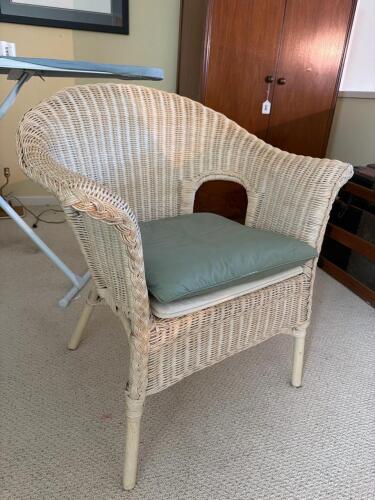 Wicker Armchair With Cushions, Barrel-Back Style