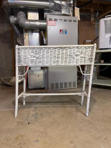 White Wicker-Style Planter Stand
