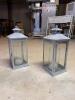 Pair of Galvanized Metal and Glass Lanterns