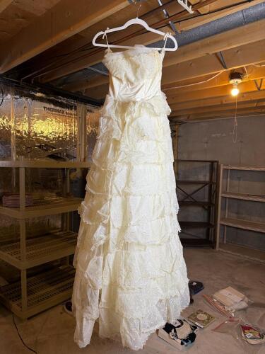 Vintage Cream Tulle Strapless Gown with Silver Troylings Heels