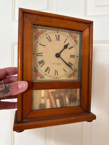 Seth Thomas Wooden Mantel Clock Floral Dial