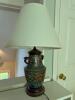 Cloisonn&eacute;-Style Table Lamp with Bird Handles and Floral Enamel