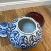 Blue and White Covered Ginger Jar with Wooden Stand - 3