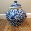 Blue and White Covered Ginger Jar with Wooden Stand - 5