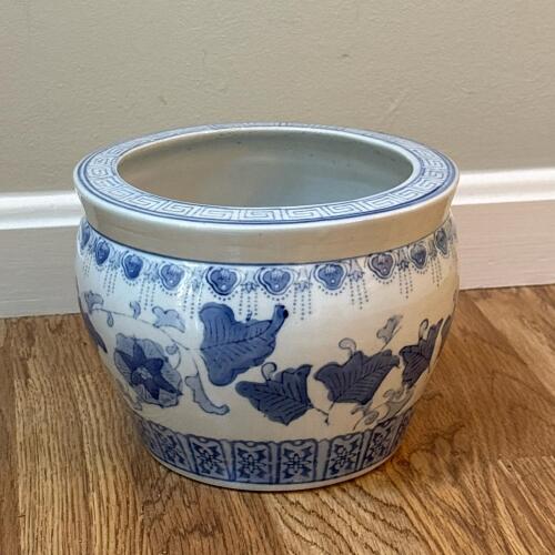 Blue and White Asian-Style Floral Ceramic Planter