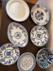 Blue and White Transferware Plates in Mixed Floral Patterns
